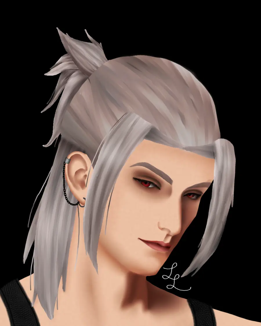 Painted portrait of Sylus with silver hair tied back