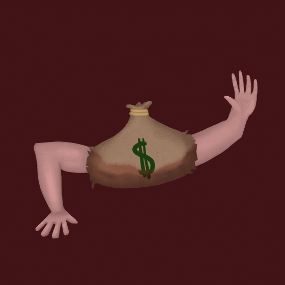 Hand Bag enemy animation: a money bag scuttling on arms