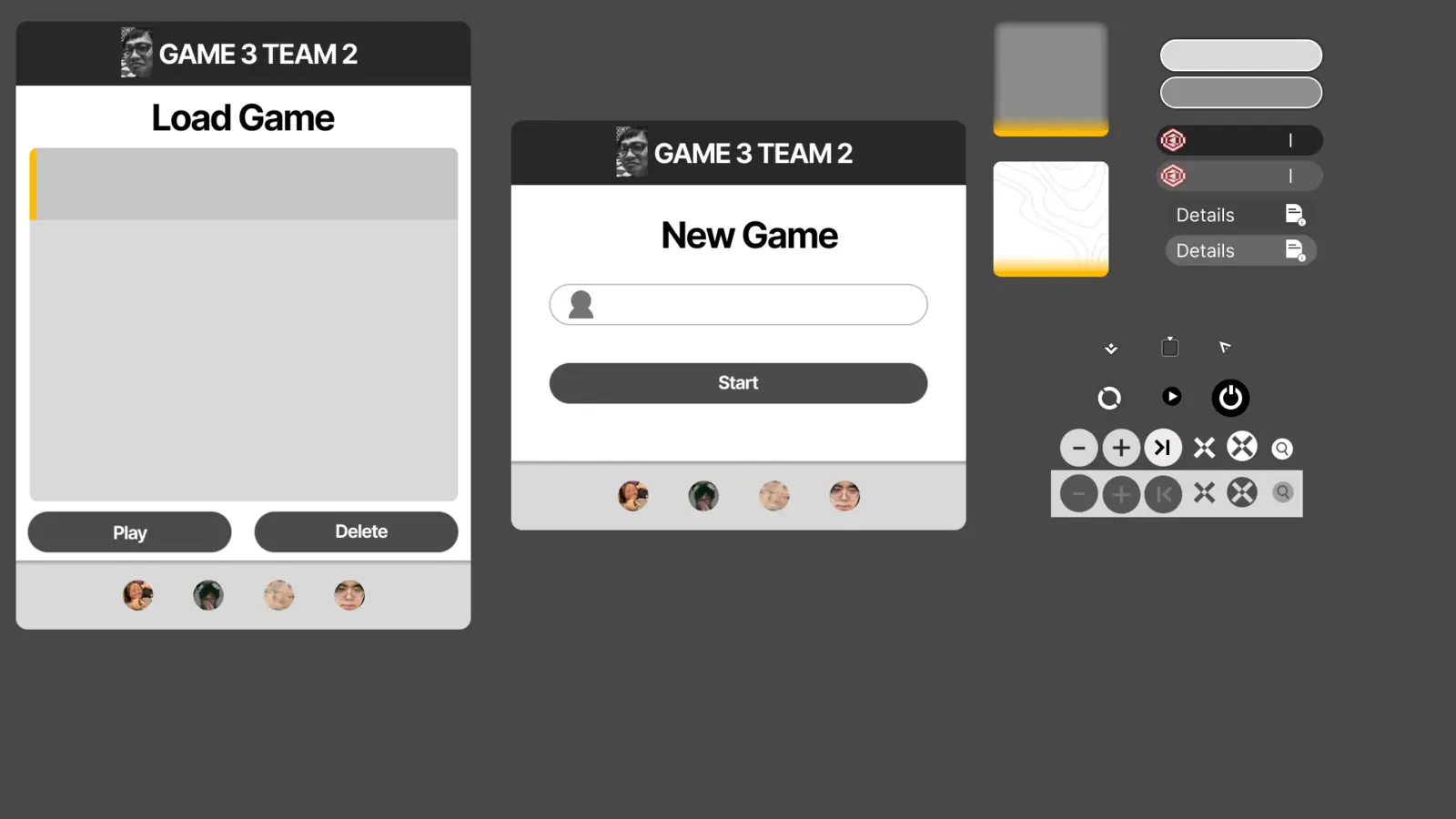 Load Game and New Game menus with save slots, buttons and controller icons