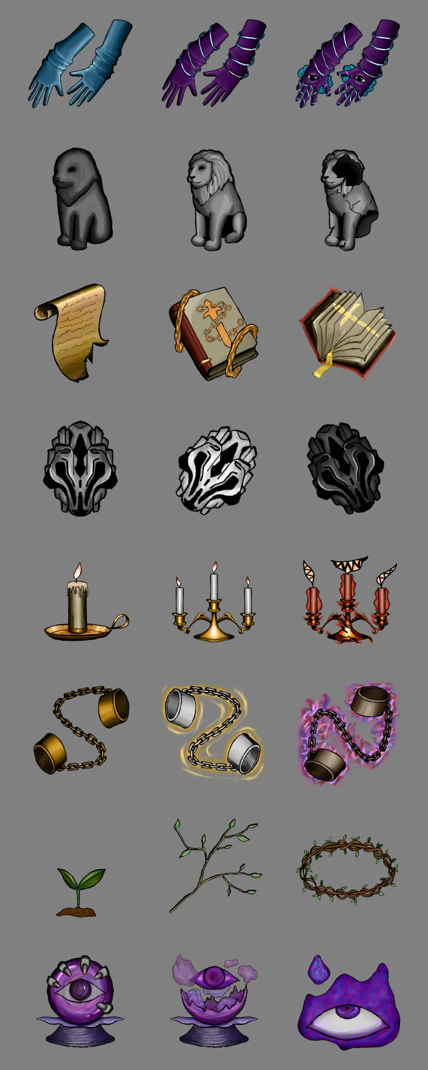 Equipment icons in three upgrade tiers
