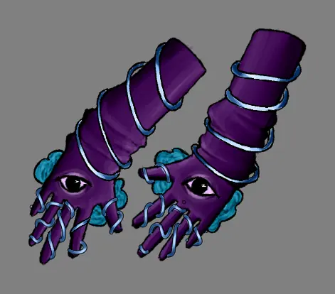 Lost Faith equipment icon: purple gauntlets wrapped in wire, with eyes on the backs of the hands