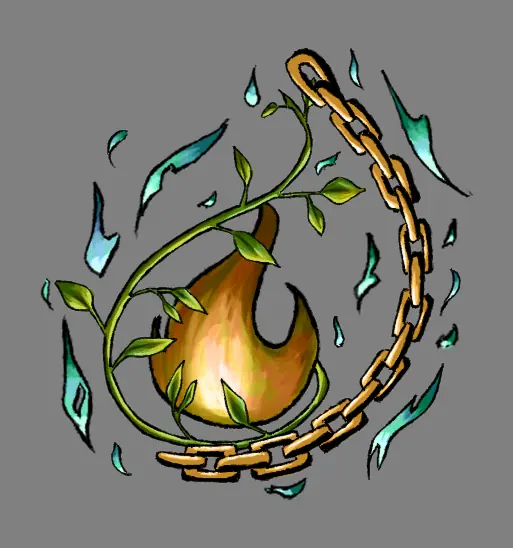 Lost Faith soul icon: a flame ringed by a chain, a vine and teal shards