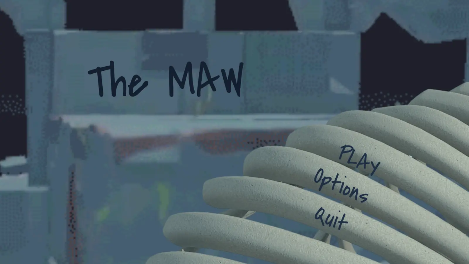 Title screen concept 2 with menu options carved along a curved ribcage